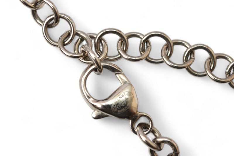 Chanel Necklace Pendant Chanel Coco CC Rhinestone Antique Silver 17 Mens Ladies