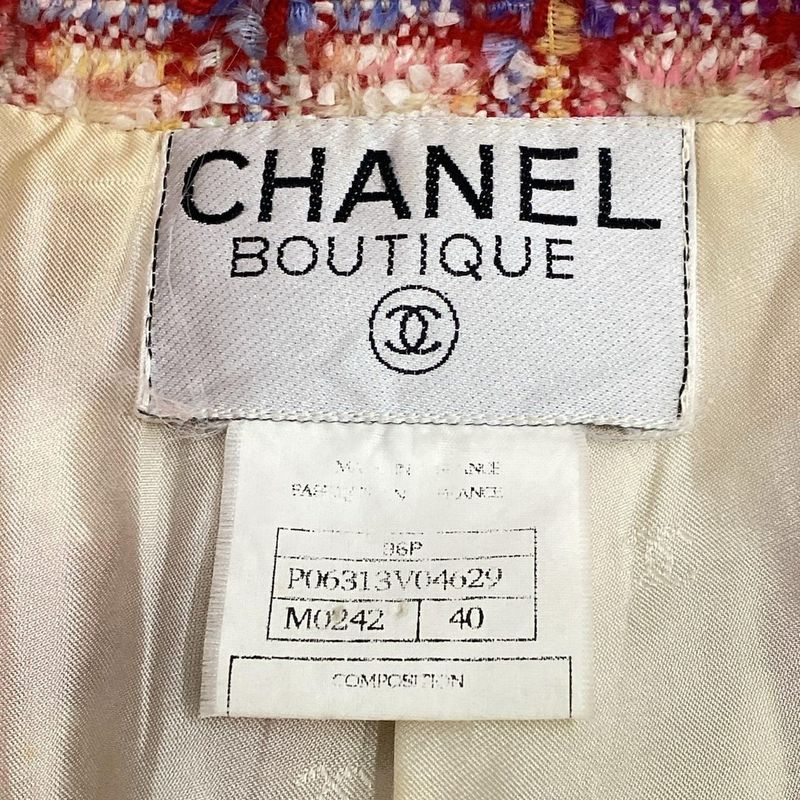 Chanel Jacket Size 40 M Ladies - P06313 Red X Ivory X Light Blue Long Sleeves /