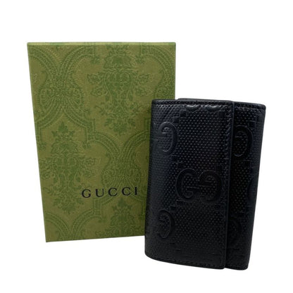 Em0553 Gucci Key Case Men's 625565 GG Embossed 6-Ribbon Black