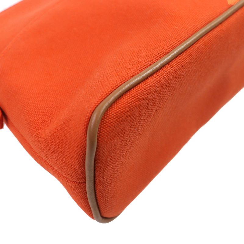 Hermes Bolide Pouch MM Cotton 100% H Logo Embroidery Leather Use Canvas