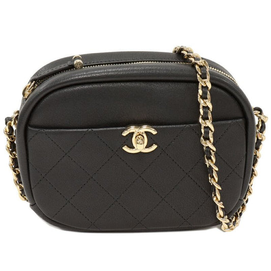 Chanel Chain Shoulder Bag Matelasse Camera Bag Calf Black Gold Hardware As0137