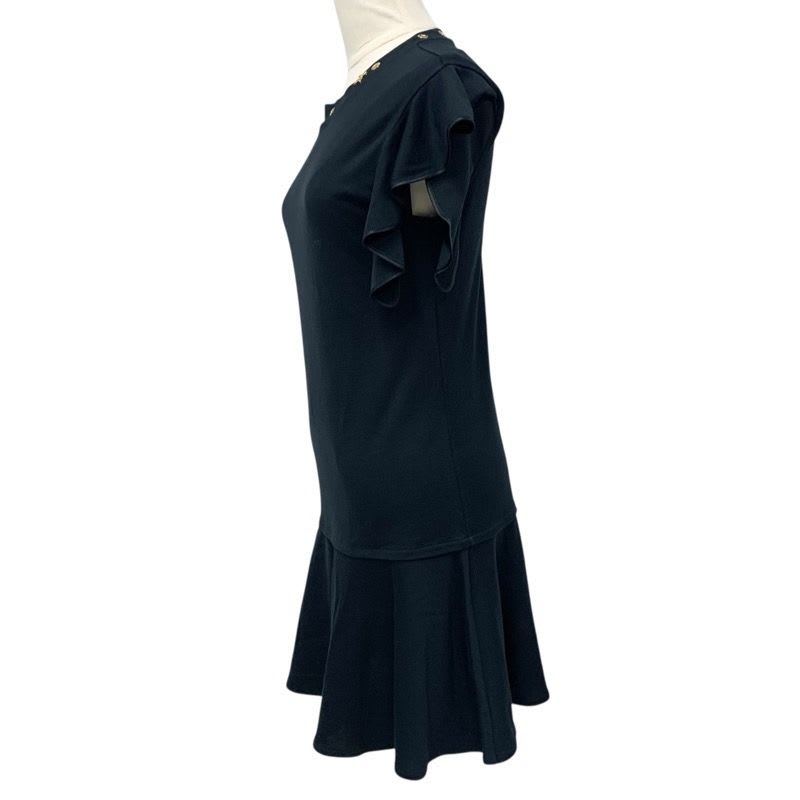 Louis Vuitton Dress Cotton Black Gold Monogram Flower Ruffle