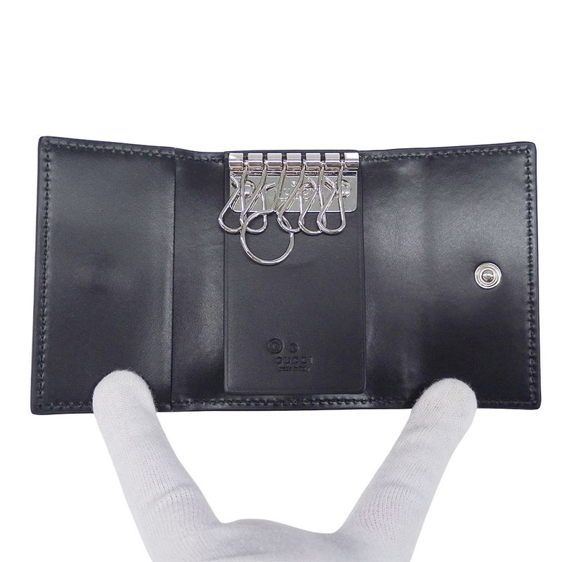 Gucci Key Case Men's Brand Sima Leather Black 779824 6-rib Key Case Small