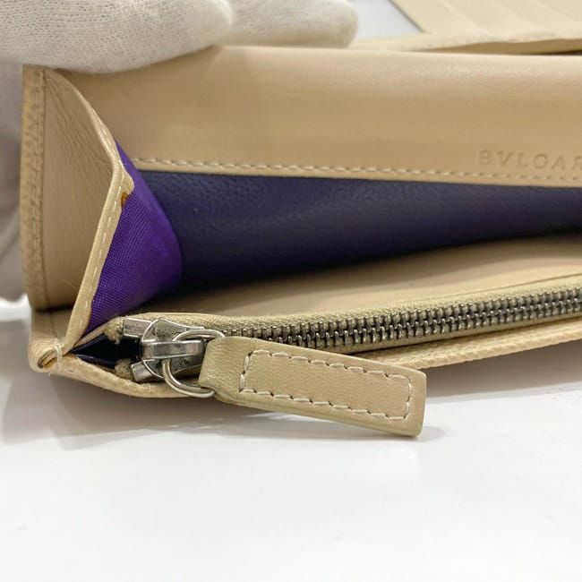 Bulgari Bifold Long Wallet Beige Silver Hardware Bulgari