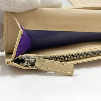 Bulgari Bifold Long Wallet Beige Silver Hardware Bulgari