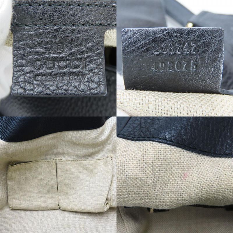 Gucci Tote Bag 268747 Leather Black Gold Hardware Shoulder Simple Usual Women