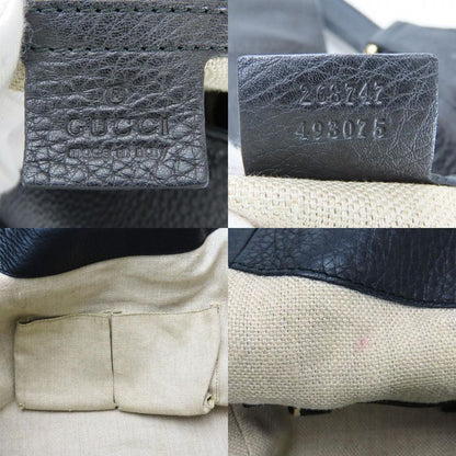 Gucci Tote Bag 268747 Leather Black Gold Hardware Shoulder Simple Usual Women