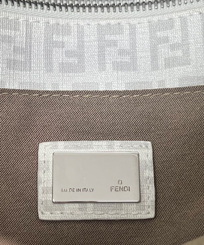 Fendi Bag Tote Handbag Zucchino Pattern White Gray 73ga948