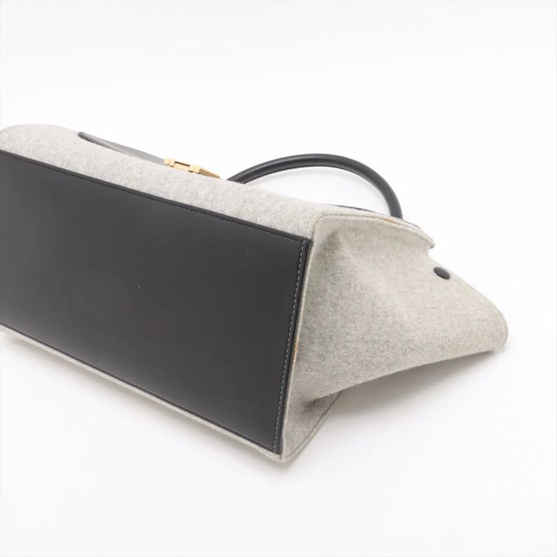 Celine Trapeze Medium Leather Handbag Tote Gold Hardware Black Gray Felt