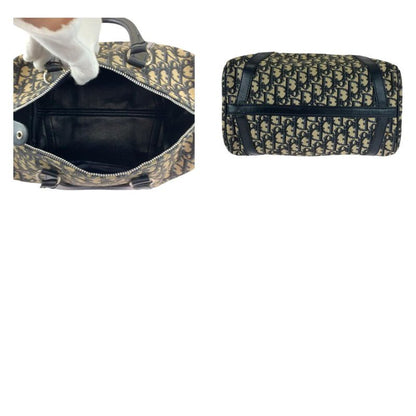 DIOR Vintage Trotter Navy Ivory Silver Hardware Canvas Handbag Mini Boston Bag