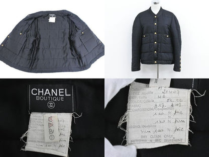Authentic Chanel Estimated Nylon Down Jacket Outerwear Black Women's Clothing