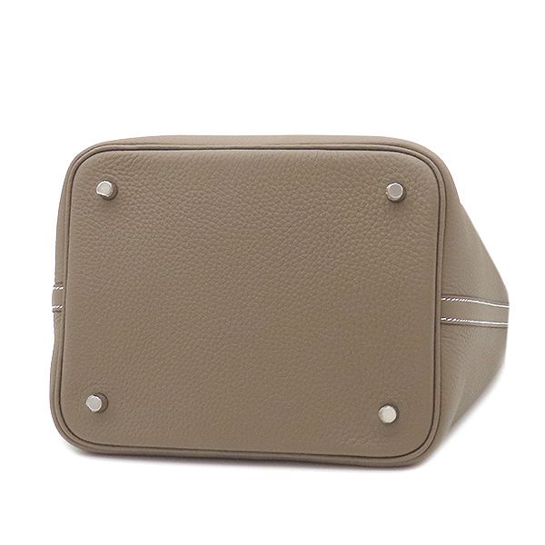 Hermes Handbag Picotin Lock MM Taurillon Clemence Etoupe Silver Hardware Glaze