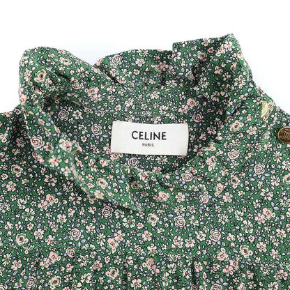 Celine 21aw Flower Print Silk Ruffle Blouse Shirt 2b501818n Green 34