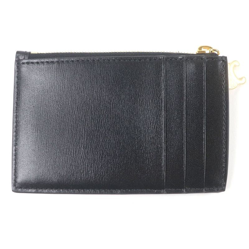 Celine 10m083fvo Zipped Card Holder Calfskin Triomphe Gold Charm Business Card