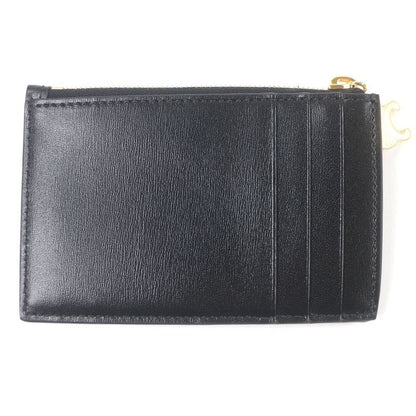 Celine 10m083fvo Zipped Card Holder Calfskin Triomphe Gold Charm Business Card