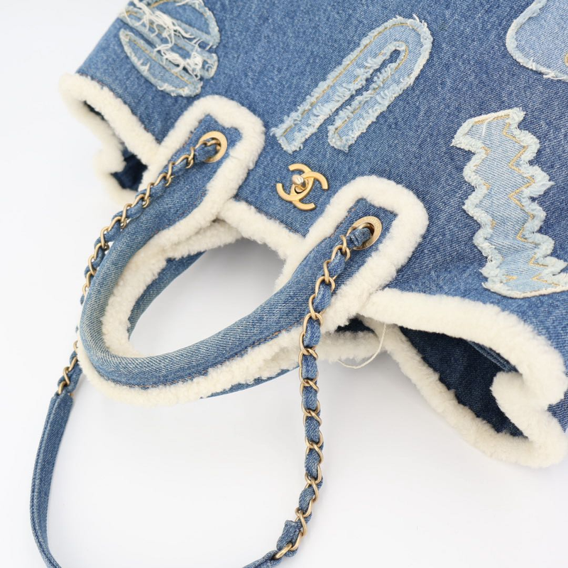 Chanel Handbag Shoulder Bag 2way Bag Coco Mark Large Shopping Bag Denim Blue