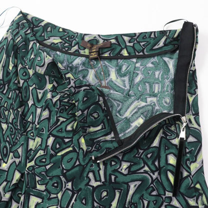 Louis Vuitton Rayon Graffiti Box Pleated Skirt Greenish 34 Made In France