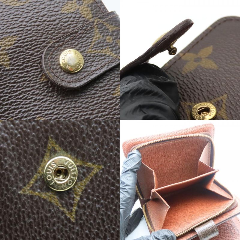 Louis Vuitton Bifold Wallet Compact Zip M61667 Monogram Brown Gold Hardware