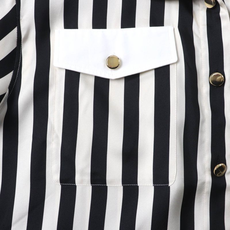 Saint Laurent Paris 2022 694156 100% Silk Striped Long Sleeve Shirt With Gold