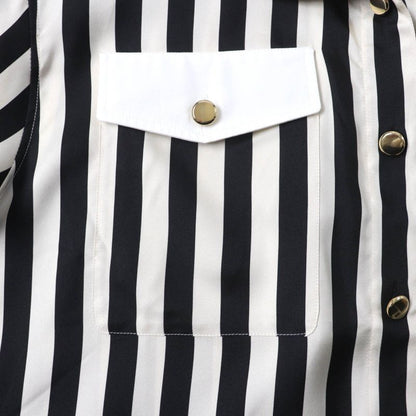 Saint Laurent Paris 2022 694156 100% Silk Striped Long Sleeve Shirt With Gold