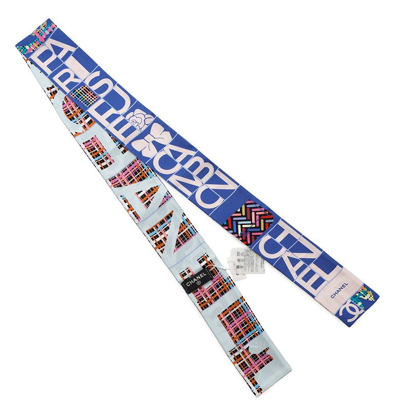 Chanel Scarf Logo CC Silk Blue Pink Multicolor