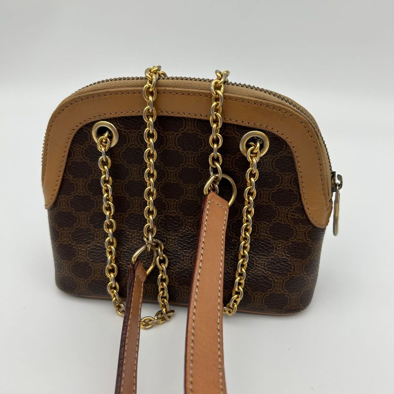 Celine Macadam Brown Tea Vintage Small Mini Chain Shoulder Bag Back Purse