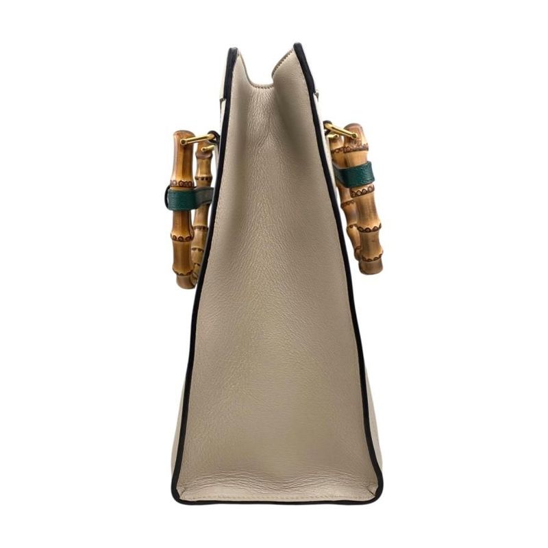 Gucci Tote Bag Diana Bamboo 655658 Leather Double G Beige Gold Hardware Gucci