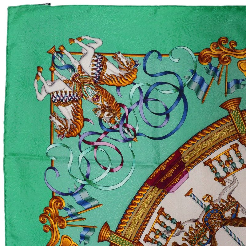 Hermes Carre 90 LUNA PARK Amusement Park Merry-go-round Silk Green Women's Scarf