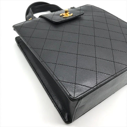 Chanel Caviar Leather CC Logo Turnlock Hand Tote Black
