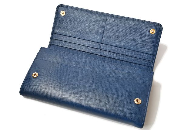 Prada Long Wallet With Pass Case 1mh132 Blue Saffiano Shape Pressed Leather