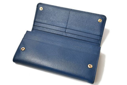 Prada Long Wallet With Pass Case 1mh132 Blue Saffiano Shape Pressed Leather