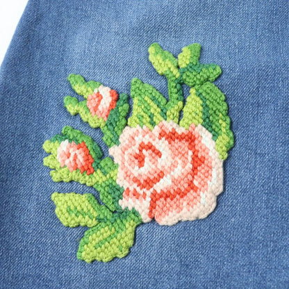 Gucci 456973 100% Cotton Flower Embroidered Denim Skirt Mini Skirt Indigo 42