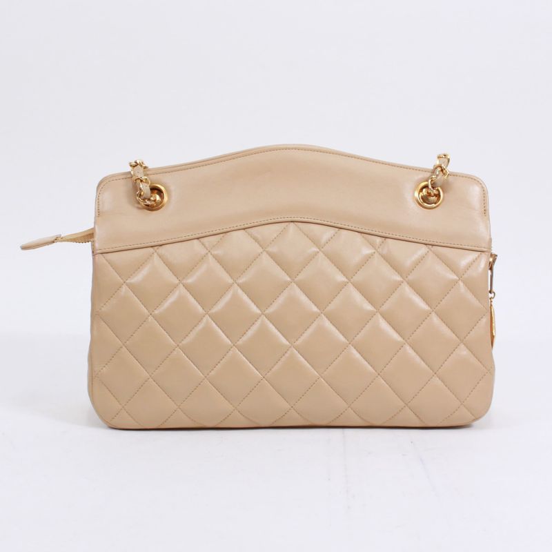 Chanel Matelasse Chain Calfskin Beige Shoulder Bag Gold