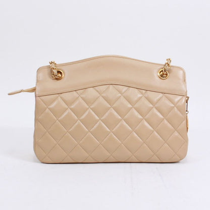 Chanel Matelasse Chain Calfskin Beige Shoulder Bag Gold