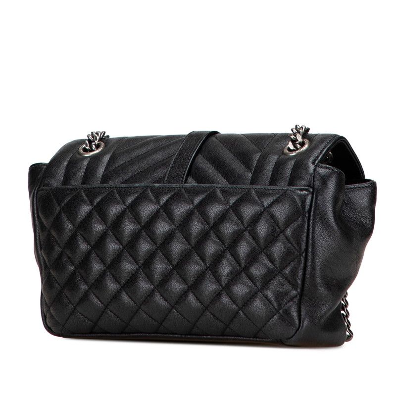 Saint Laurent Satchel Small YSL Logo Chain Shoulder Bag Handbag Black Leather