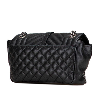 Saint Laurent Satchel Small YSL Logo Chain Shoulder Bag Handbag Black Leather