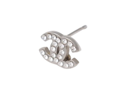 Chanel CC Logo Earrings 09 Rhinestone Metal Silver Clear — view 2