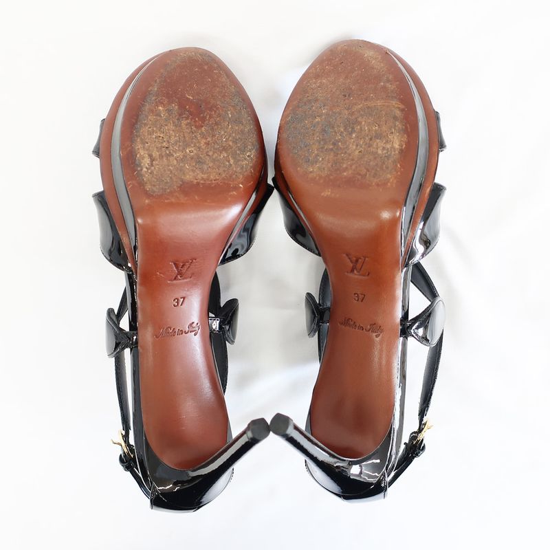 Louis Vuitton Sandals Pin Heel Sandals Black Gold Hardware Enamel
