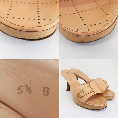 Chanel Sandals Mule Wood Button Coco Mark Pink Beige Size 35.5 22.5cm