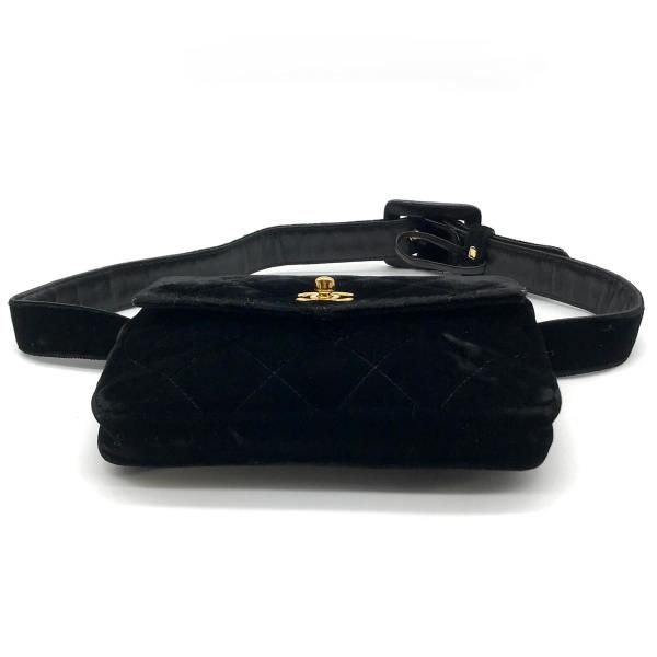 Chanel CC Logo Velour Quilted Waist Pouch Black