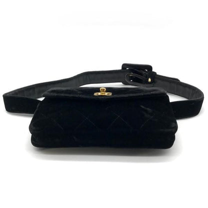 Chanel CC Logo Velour Quilted Waist Pouch Black
