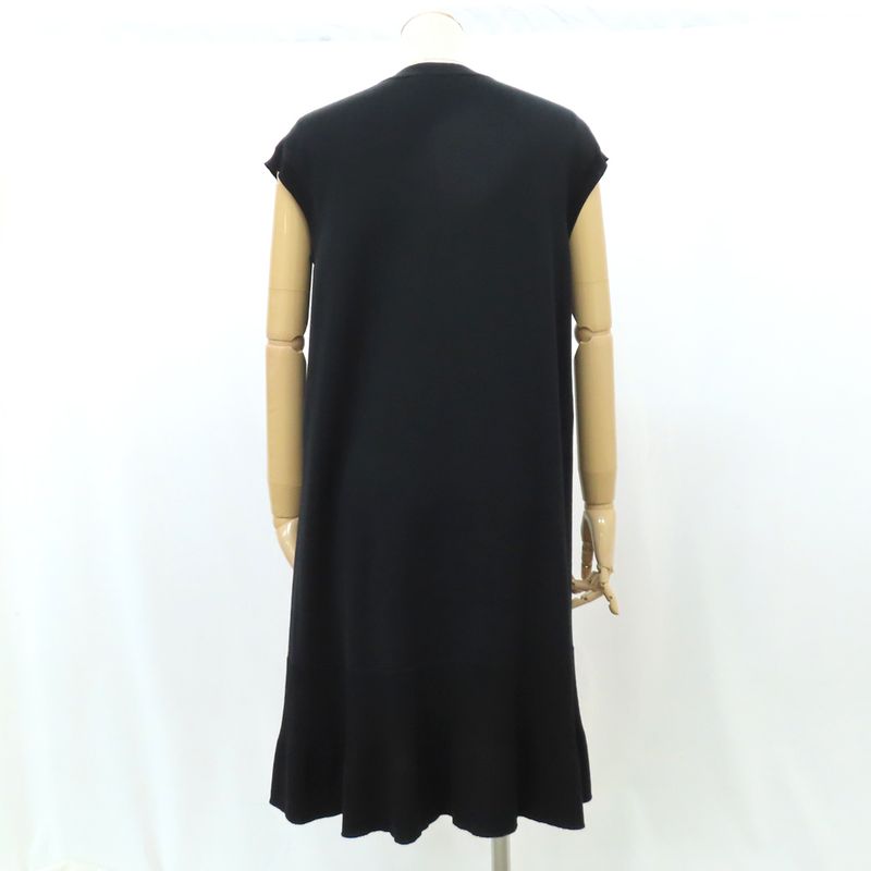 Louis Vuitton No Sleeve Knit Dress Wool L Black Bijoux Decoration Knee