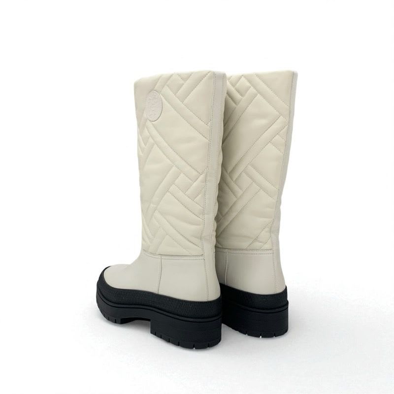 Hermes Fuji Boots Long Shoes Leather Ivory Exlibris Quilting