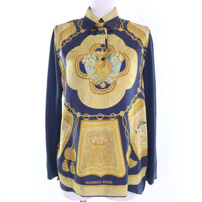 Hermes Silk Cotton Cashmere H Logo Button Twill Raine Knit Long Sleeve