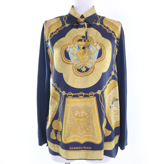 Hermes Silk Cotton Cashmere H Logo Button Twill Raine Knit Long Sleeve