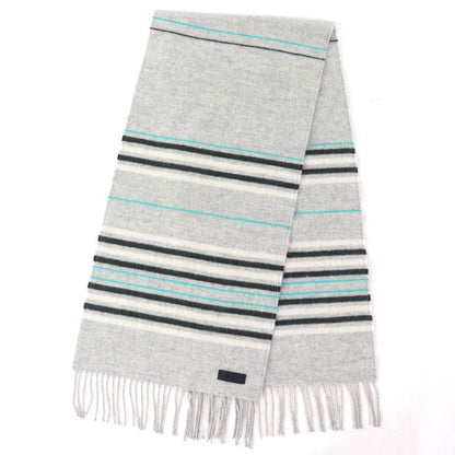 Hermes Neo Lo Cabasol 100% Cashmere Gris Chine Logo Leather Patch Fringe Scarf