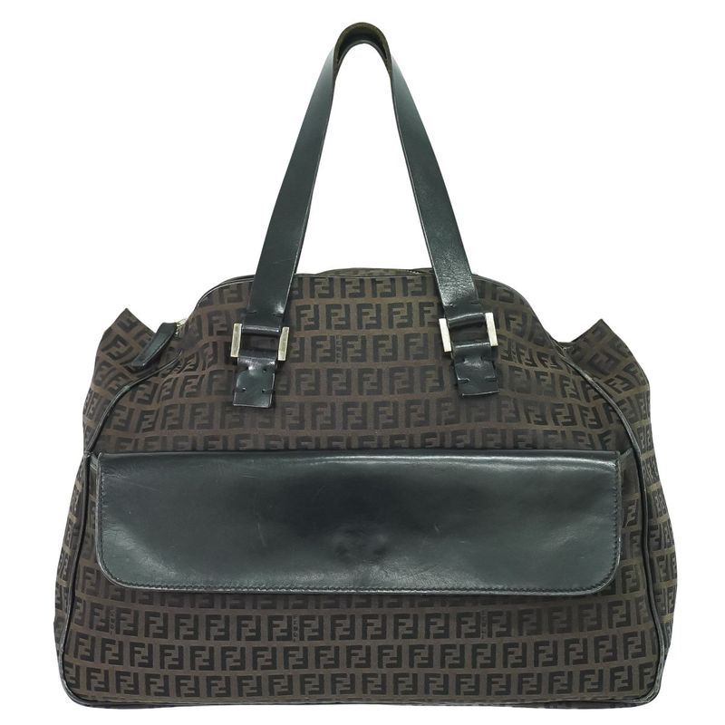 Authentic Fendi Zucchino Handbag Canvas Brown 16533 Zucchino Bag Pre-owned