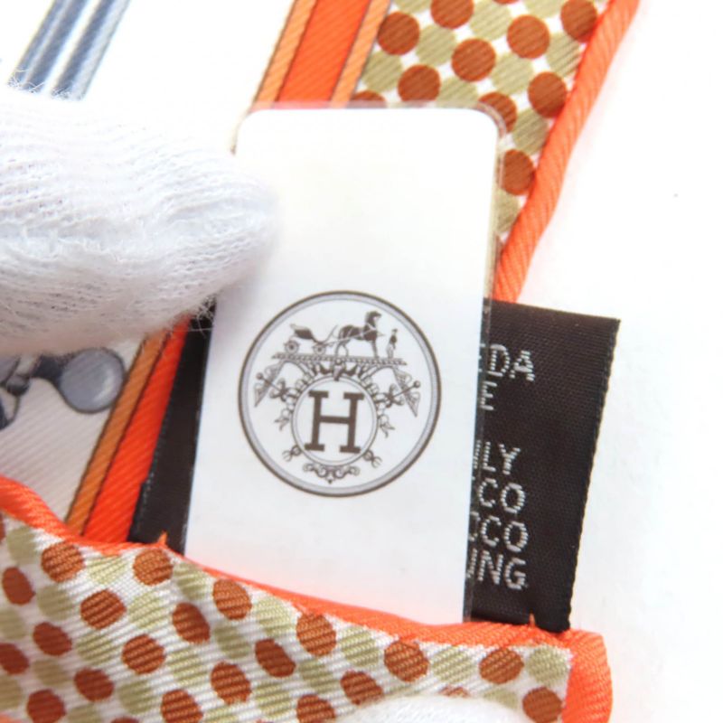 Hermes 25SS Gavroche Twill Caric-a-pomp 100% Silk Blanc/orange/brun Scarf With