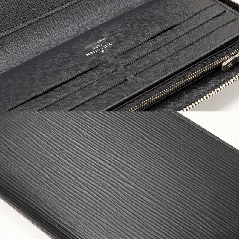 Louis Vuitton Round Zipper Long Wallet With Change Pocket Epi Noir Black Zippy