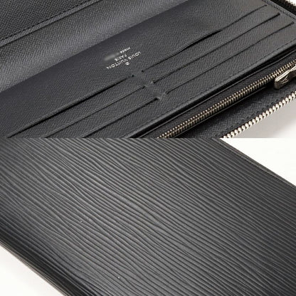 Louis Vuitton Round Zipper Long Wallet With Change Pocket Epi Noir Black Zippy